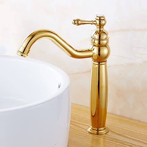 Robinet de salle de bain à poignée unique doré pour résoudre le manque d'espace