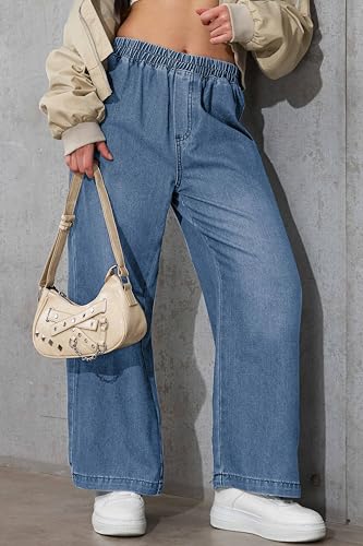 Womens Wide Leg Cropped Jeans 90s Elastic Waist Baggy Pull On Denim Pants for Woman 2024 Trendy2