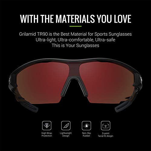 Torege Polarized Sports Sunglasses For Men Women - Uv Protection Cycling Sunglasses For Running Fishing Cycling Driving Baseball Golf Glasses Tr90 Frame Tr21 Sniper (Bright Black&Black&Red Revo Lens) #TOP3