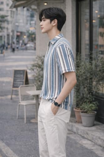 Image of London Hills Men's Loose Fit Half Sleeve Vertical Striped Polo T-Shirt with Zip Collar | Premium Polyester Fabric | T Shirt for Man | Tshirt | Shirts Men | Tshirt for Man | Men T-Shirts