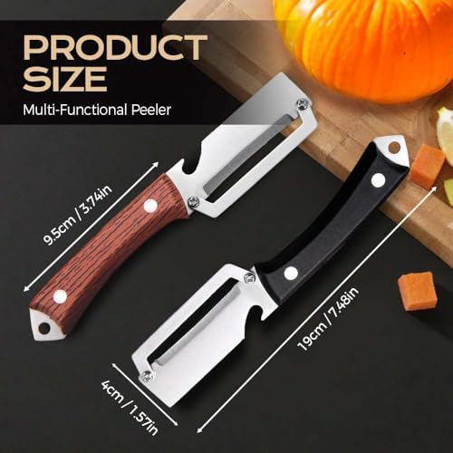 Premium Vegetable Peeler with Wooden Handle and Bottle Opener, 2 in 1 Stainless Steel Kitchen Tool for Fruit Apple Potato Pumpkin Papaya (Wood) — view 6