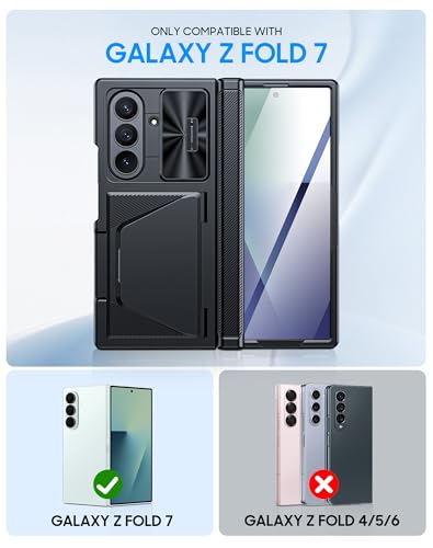 Image of for Samsung Galaxy Z Fold 7 Case with Card Holder RFID Blocking, Built in Slide Lens Cover & Hinge Protection & Screen Protector, Shockproof Wallet Case for Z Fold 7 (Black)