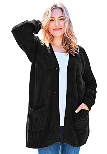 Woman Within Plus Size Button-Front Shaker Cardigan
