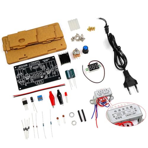 Feriany Kit de Bricolaje de Fuente de Alimentación Regulada Ajustable LM317 Fuente de Alimentación Estabilizada LM317 CA 220 V A CC 1,25-12 V Enchufe Europeo (con Carcasa)