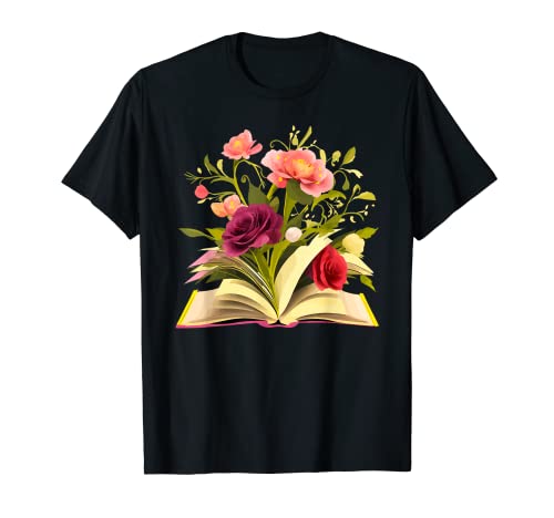 Open Book With Flowers Reading In A Garden Enjoying Nature T-Shirt