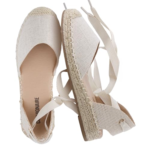 CUSHIONAIRE Talisa Espadrilles for Women Closed Toe Wedge Sandal with Elastic Ankle Strap and Jute Wrapped Sole BEIGE 8W