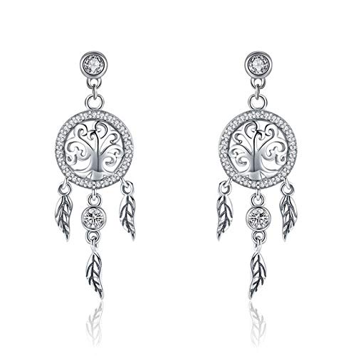 Orecchini pendenti a forma di acchiappasogni in argento sterling 925, orecchini pendenti con piume e zirconi, per donne, gioielli di lusso da sposa e regali
