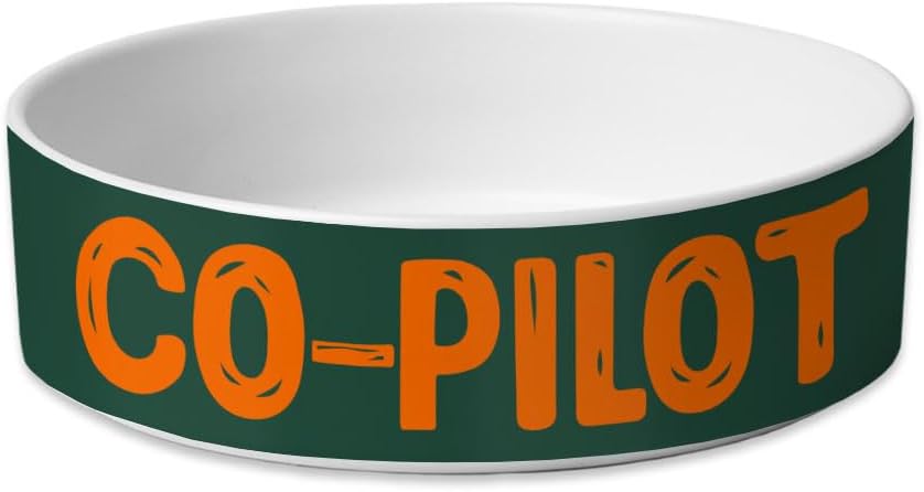 Co Pilot Pet Bowl – Best Print Dog Bowl – Cool Quote Pet Food Bowl – Ceramic Dog Bowl – Food Dish or Water Bowl for Pets