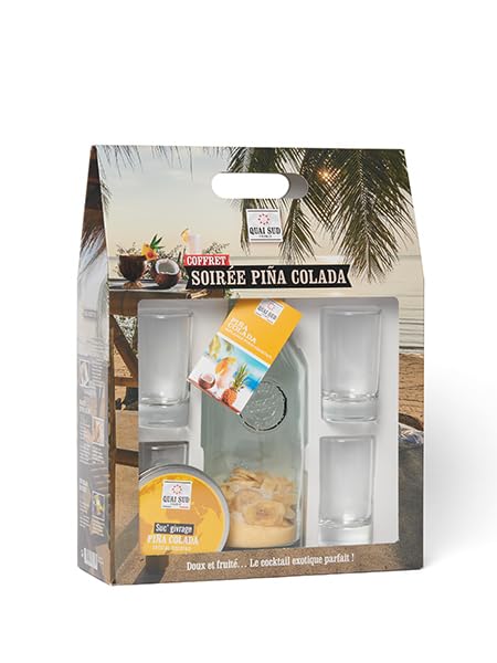 Quai SUD Coffret Soirée Piña Colada | Coffret | Valisette en Carton (Carafe Piña Colada - 4 Bocks - 1 Suc' Givrage Piña Colada)