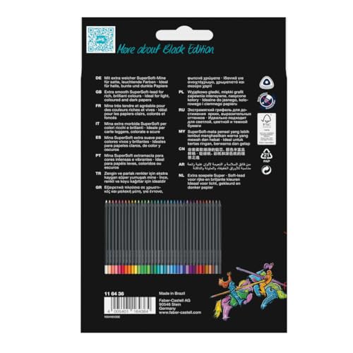 Image of Faber-Castell Black Edition Colored Pencils - 36 Count, Black Wood and Super Soft Core Lead, Coloring Pencils for Kids, Teens, Adult Coloring Books, Art Colored Pencils