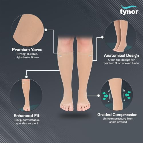Image of Tynor Medical Compression Stocking Knee High Class 2 (Pair), Beige, XXL, 1 Pair