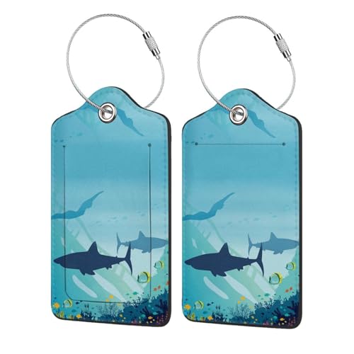 Image of 2 Pcs Oceans Seas Luggage Tag for Suitcase, Steel Loop with Privacy Cover ID Label, Shark Luggage Tag, Birthday Gifts for Women Men Boy Girl