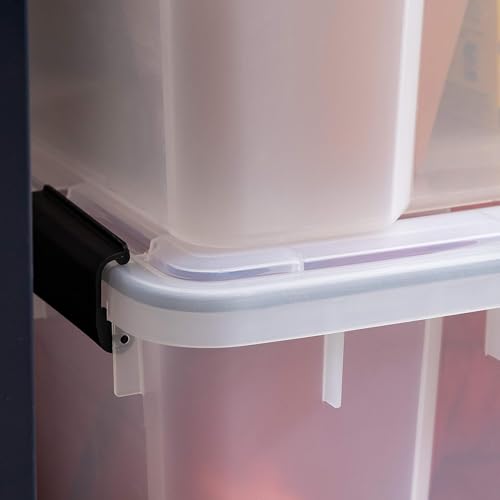 Image of IRIS USA WeatherPro 74 Qt Storage Bins with Lids, 4 Pack, BPA-Free Plastic Gasket Box with Tight Latch and Seal, Stackable Nestable Tote Tub - Clear /Black