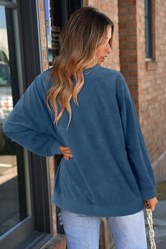 KISSMODA Women's Casual Long Sleeve Sweatshirt Color Block/Solid Crewneck Corduroy Pullover Cute Tops