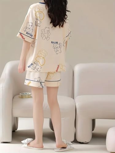 Image of Louis Luxe Womens Korean Night Dress || Short Pyjama Set || Korean Nightsuit || Women Nightwear ||Round Neck Short Sleeve Nightsuit || Loungewear || Everyday Nightdress (ND-01)