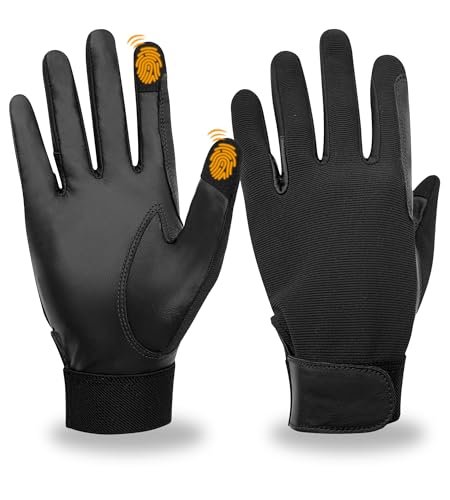 ChinFun Women's Leather Insulated Horse Riding Gloves Breathable Equestrian Gloves Outdoor Horseback Gloves Black Size M