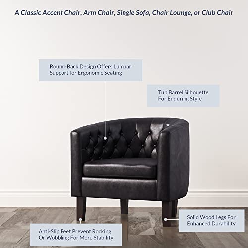 Image of BELLEZE Black Accent Chairs for Living Room, Elegant Arm Chair Upholstered Tufted Barrel Chair Club Chair for Bedroom with Sturdy Legs and Faux Leather - Berlinda (Black)
