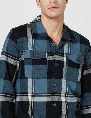 Image of The Indian Garage Co Men Regular Fit Checkered Full Sleeves Spread Collar Double Flap Pocket Casual Over Shirt