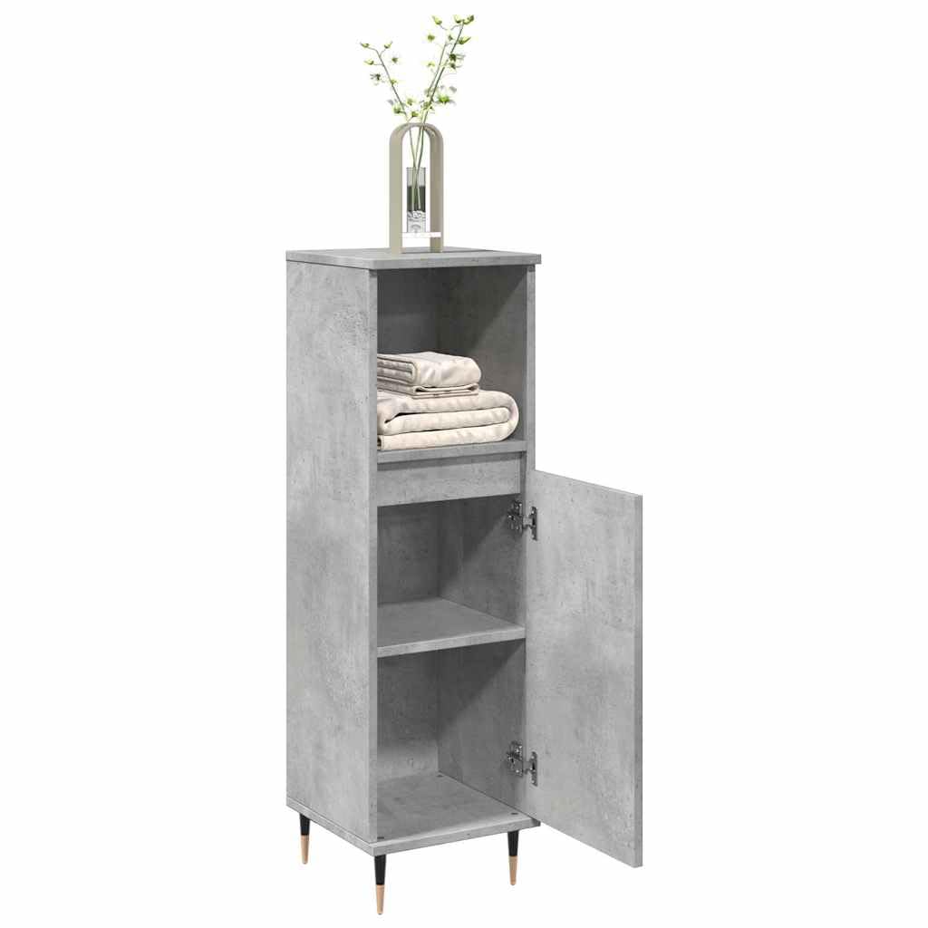 Armario de baño gris cemento, 30 x 30 x 100 cm, madera con patas de hierro, diseño moderno, resistente y duradero, para baño, invitados, inodoro, pasillo