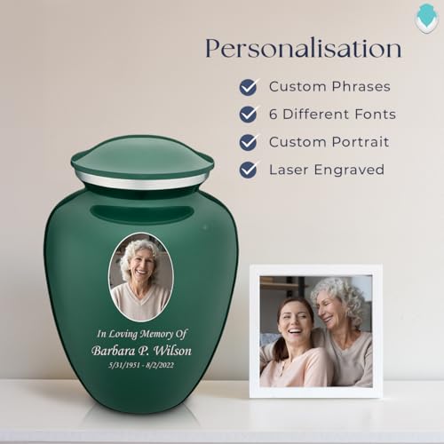 Image of Geturns - Adult Cremation Urns for Human Ashes I Large Green Photo Funeral Urn for Female and Male I 200 lbs