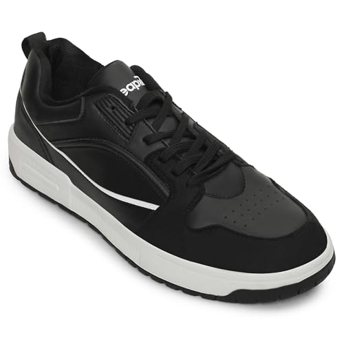 Image of Liberty Leap7x LAPON-1E Men's Casual Lacing Sneakers, Beige, Black & Light Grey | Suitable For Walking Travel, College, Office | Comfortable Lace-Up Casual Shoes | Lightweight Stylish Fashion Footwear