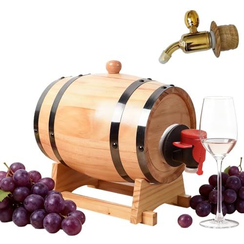 RoastMe ウイスキー 樽 ミニ ビールサーバー 木製 保存容器 ワイン 木製ビール樽 横型ギフト 赤ワイン用 パーティー 結婚式などに適用 松 写真撮影用小道具 (PP蛇口+ステンレス蛇口) (3L)