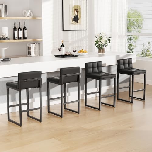 Image of Bar Stools Set of 6, Modern Counter Height Bar Stools with Back,24 inch Black