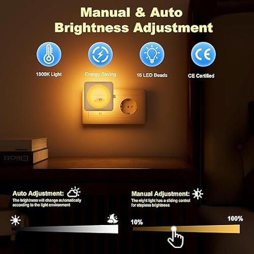 Nachtlicht Steckdose LED Nachtlicht Kinder Dimmbar mit Dämmerungssensor, 1800K Bernstein Steckdosenlicht ,Baby Night Ligh Augenschonendes LED-Licht für Kinderzimmer, Bad, Schlafzimmer, Flur, Treppen