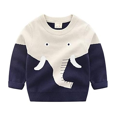 Baby Toddler Boys Knit Sweater Unisex Girls Cartoon Pullover Sweatershirt Crew Neck Animals Sweater, Elephant, 18-24 Months Cover