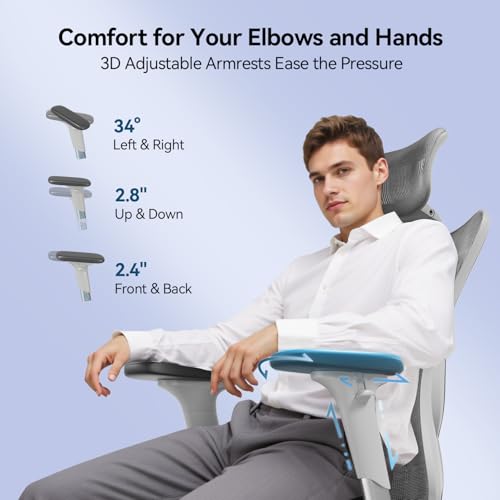 Image of SIHOO M57 Ergonomic Mesh Office Chair, High Back Home Desk Chair with 3D Armrests, Lumbar Support and Adjustable Headrest, Comfortable Computer Chair, Hold 330 LBS-2 Packs-Light Grey