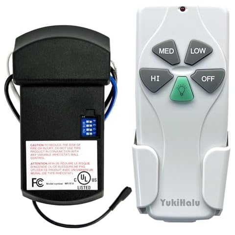 YukiHalu Universal Ceiling Fan Remote Control Kit, 3 Fan Speeds and Light Dimmer, UL Listed Cover