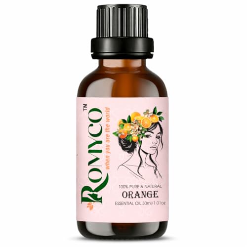 Image of Romyco Sweet Orange Essential Oil 30ml for Skin Care, Mood Uplift | Fresh Citrus Aroma | Aromatherapy, Use in Diffuser | Pure, Natural & Undiluted