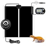 爬虫類 ヒーター、7段階温度調節&3段階タイマー（連続運転モード対応）パネルヒーター 爬虫類、デジタル温度計付き5W爬虫類ヒーター、爬虫類・両生類・亀・小動物用保温ヒーターマット(14x15cm)