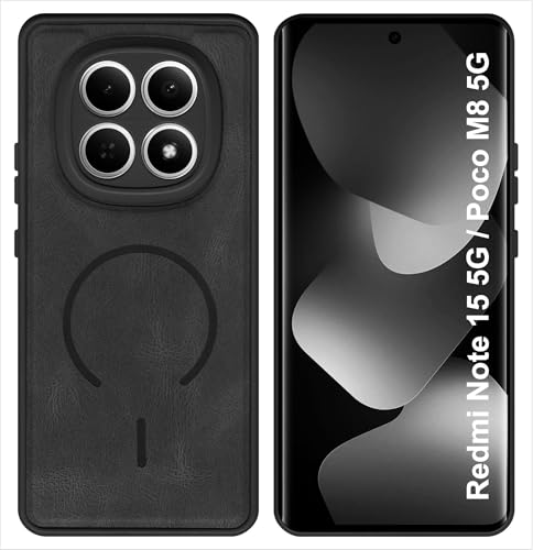Image of SBMS Back Cover for Redmi Note 15 5G /Poco M8 5G | Ultra Slim Soft Rubberised Hard Case | Oil Feel Soft Leather Back | Mag-Safe Design (Mag-Safe Not Support) | Camera Protection Case Poco M8 5G (Black)