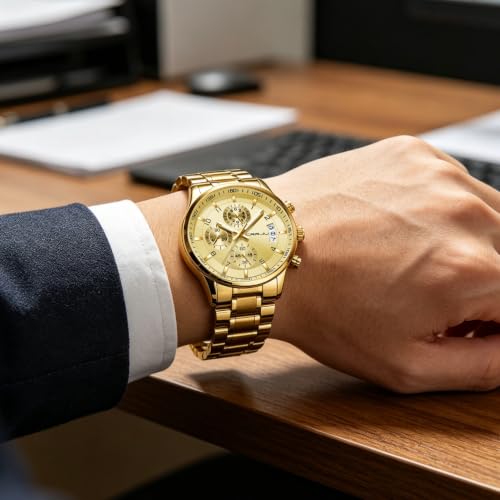Image of CRRJU Men's Multifunctional Chronograph Wristwatches,Stainsteel Steel Band Fashion Quartzuartz Waterproof Watch