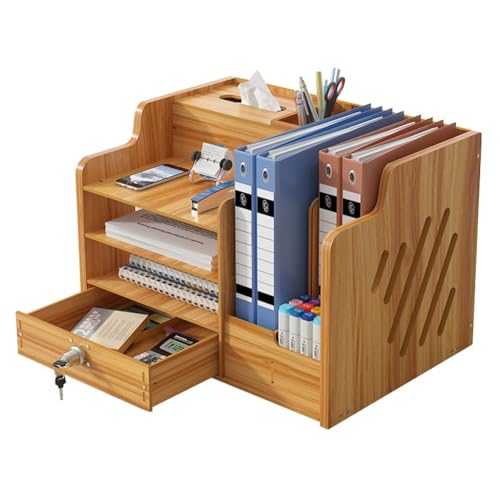 Schreibtisch-Organizer aus Holz mit Schublade – A4-Papiersortierer und Zeitschriftensammler, Zubehör Aufbewahrungsbox, Dokumentenständer,