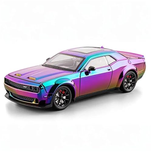 Dodge Challenger a Escala 1:24, Modelo de Coche de aleación de Zinc galvanizado, Fundido a presión, for colección, Adornos Interiores.(Purple)