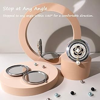 Compact Mirror 3inch Small Mirror for Purse 1x/2x Magnification Handheld Mirror Lady's Travel Makeup Mirror Gift for Women (Camellia)