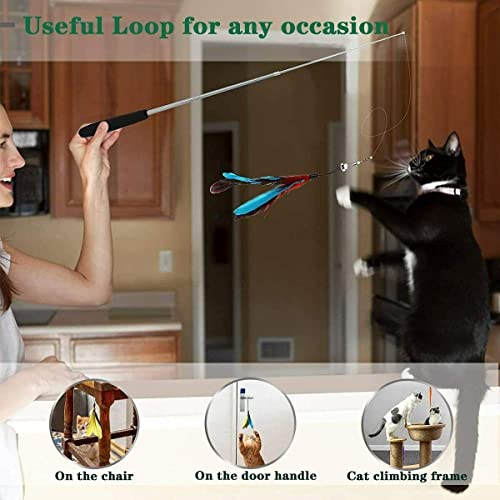Image of PETS EMPIRE Retractable Cat Toy Wand - Interactive Feather Teaser for Cats & Kittens, Extendable Rod with Colorful Feathers - Cat Exercise & Play Training Toy 15Pcs