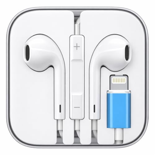 Image of Wired Earphones Compatible with iPhone, Lightning Connector, Ergonomic Design, Built-in Microphone, Volume Control, White, TPU Material