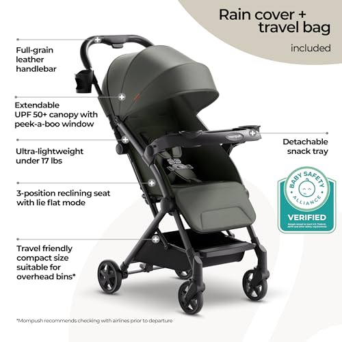 Image of Mompush Lithe V2 Lightweight Travel Stroller Snack Tray Included, Forest