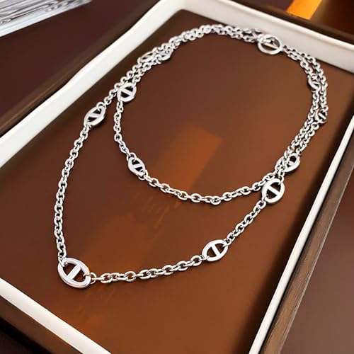 Pig Nose Necklace for Women, Electroplated Adjustable 47" Layered Necklace, Hypoallergenic Alloy Dainty Pig Jewelry Gift for Her(silver)4