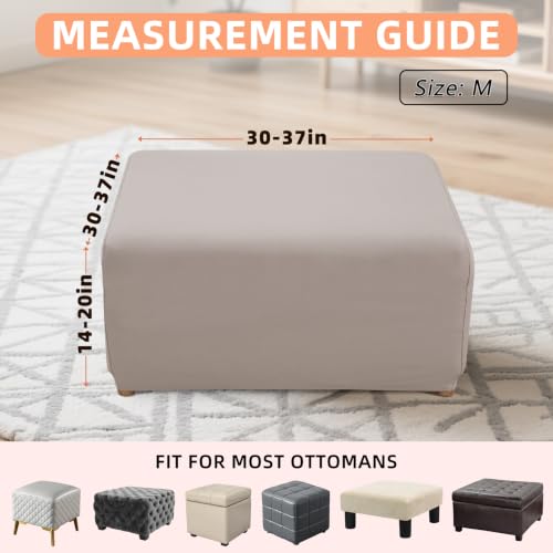 Image of YISUN Super Stretch Square Ottoman Cover - Soft Form Fit Ottoman Slipcover for Foot Stool & Folding Storage, Washable Furniture Protector with Non-Slip Elastic Bottom (M, Khaki)