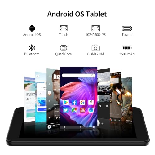 Image of 7 Inch Tablet, Android Tablet with 32GB+512GB, Lightweight, Black