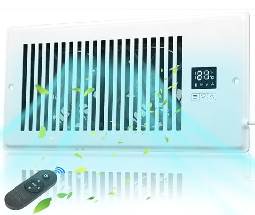 Xcity Quiet Register Booster Fan, Intelligent 6"x12" Vents, 10-speed, Air Vent Fan with Remote Control & Thermostat, Smart LED Display Ideal for HVAC, Integrated Heating & Cooling, White