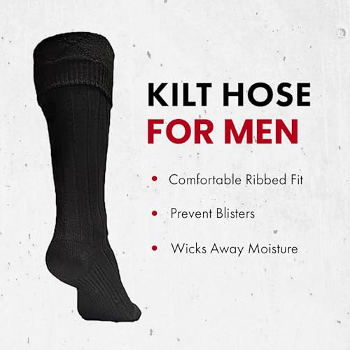UT Kilts Hose, Traditional Scottish Socks for Kilts, Ribbed Design, Pull Up To Cuff Over Your Hose Flashes2