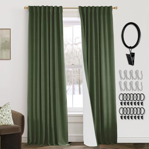 PANELSBURG Olive Green Cat Proof Blackout Curtains, Polished Linen Texture Modern Boho Retro Mid Century Modern Drapes for Bedroom Living Room, 84 Inches Long by PANELSBURG - Image 5