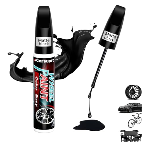 Matte Black wheel Touch Up Paint, Wheel Scratch Repair Touch Up Paint Pen, Rim Paint For Car Wheel Repair | Quick-Dry, 2X Adhesion on Alloy/Chrome Wheels
