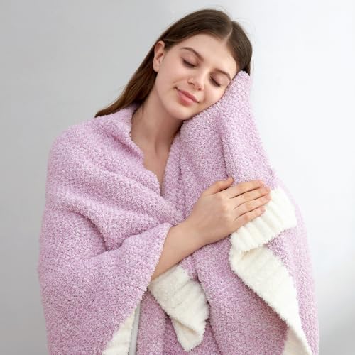 Image of Snuggle Sac Lilac Throw Blanket for Couch, Super Soft Warm Blankets Cozy Knit Fuzzy Lightweight Throws for Sofa, Bed, Living Room, Heather Lilac, 50x70 inches