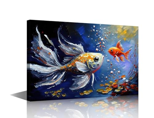 Peinture à l'huile poisson doré sur toile encadrée décoration haut de gamme